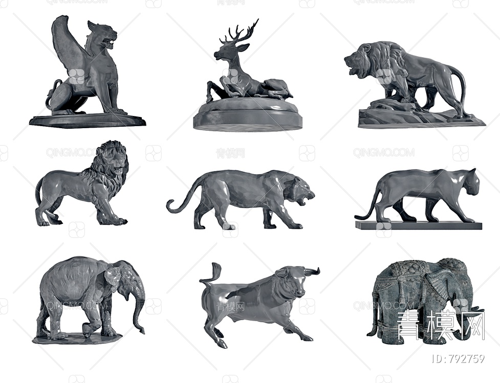 ，狮子，大象，豹子，3D模型下载【ID:792759】