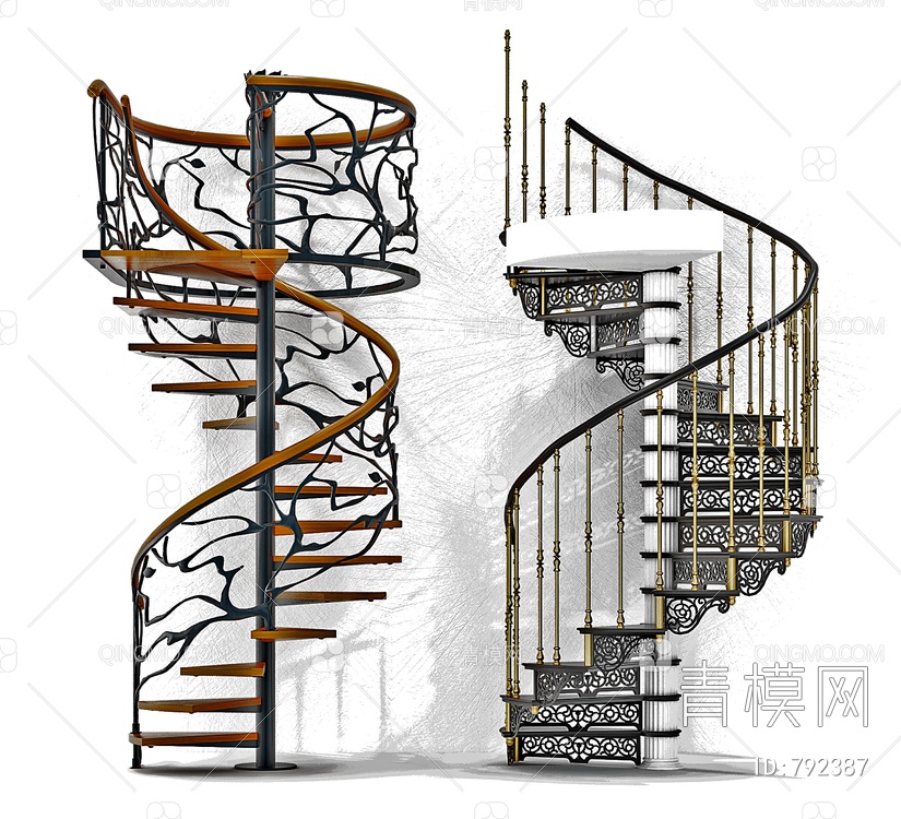 铁艺旋转楼梯3D模型下载【ID:792387】