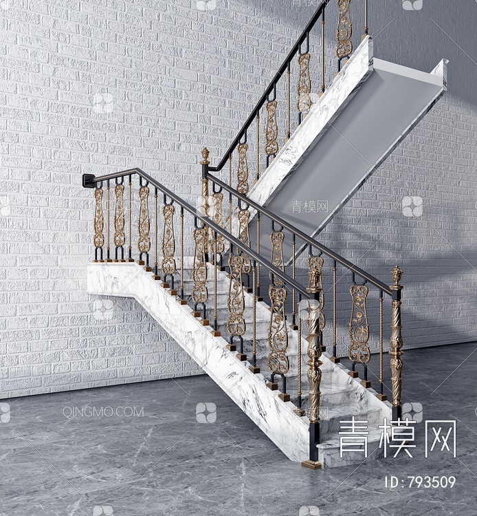 金属雕花楼梯护栏3D模型下载【ID:793509】