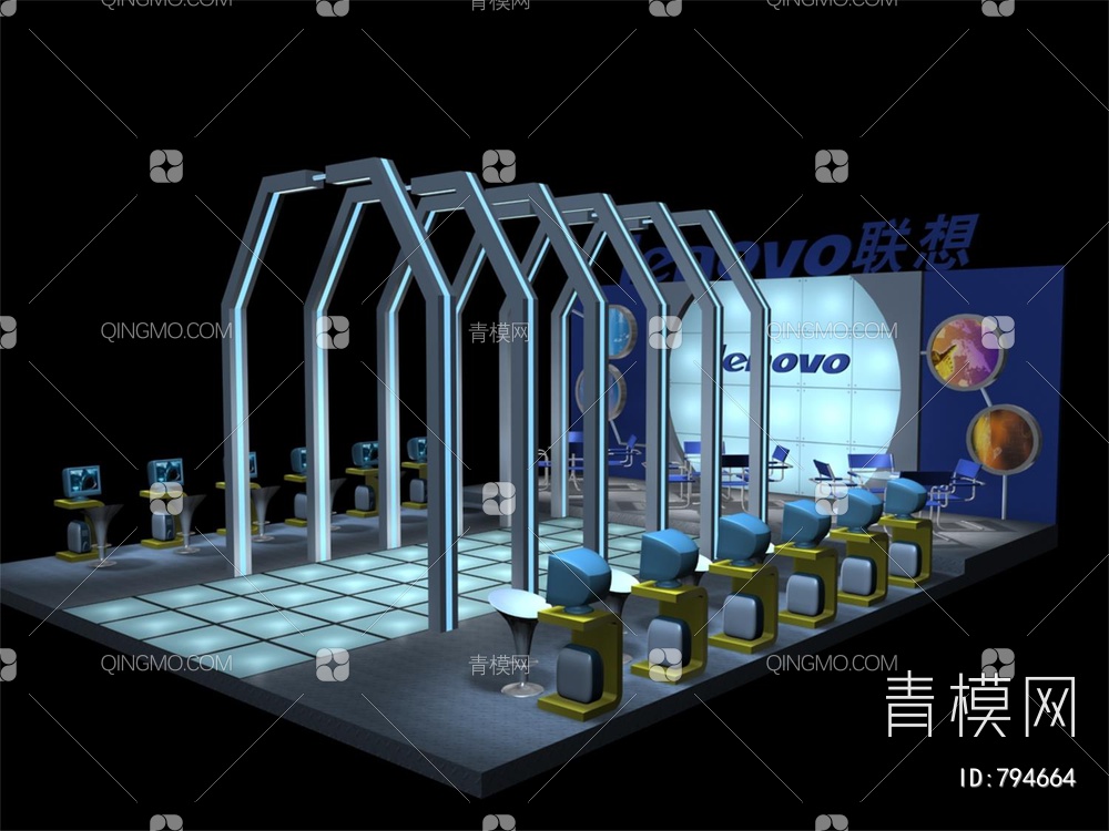电脑电子产品展览展台展厅3D模型下载【ID:794664】
