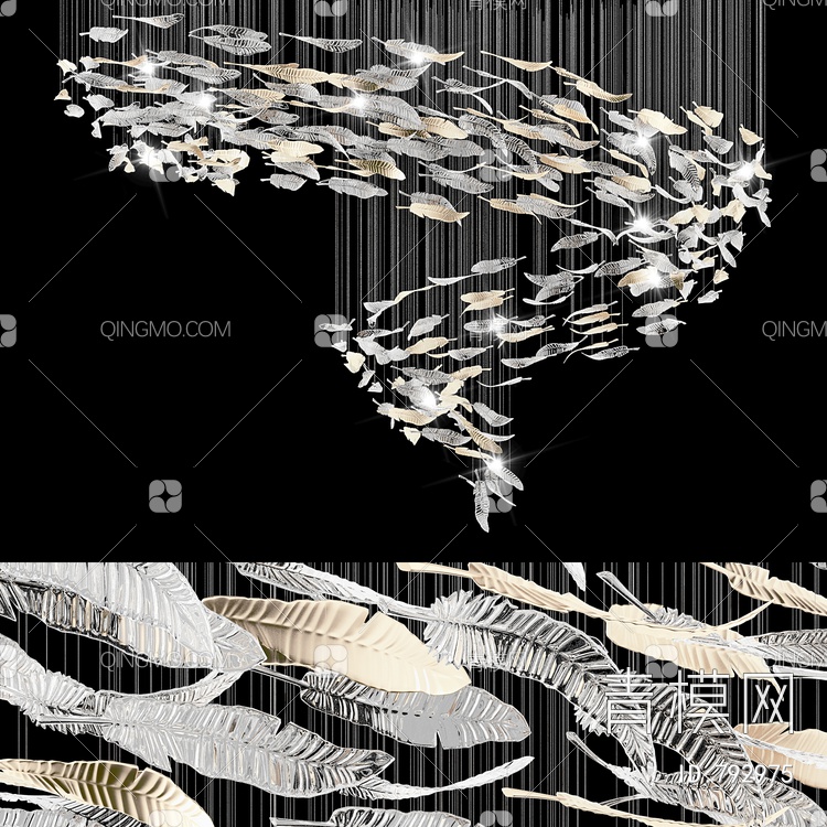 羽毛水晶树叶装饰吊灯3D模型下载【ID:792975】