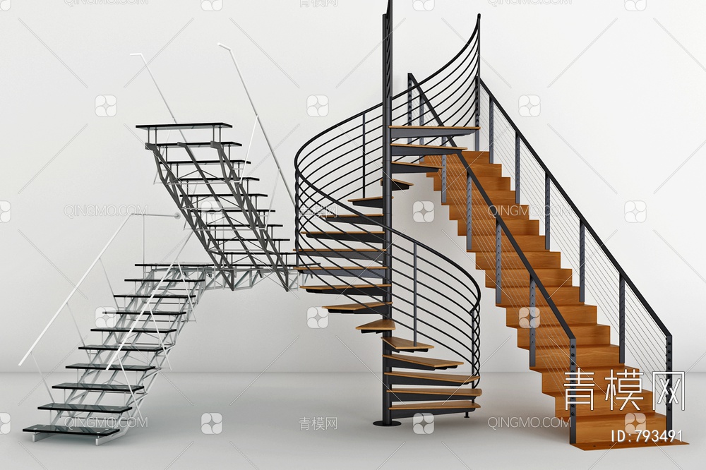 铁艺钢架旋转楼梯3D模型下载【ID:793491】