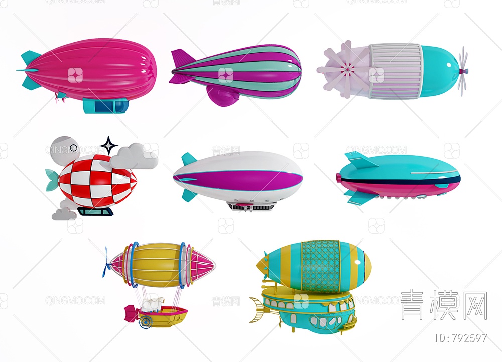 儿童热气球 飞船3D模型下载【ID:792597】