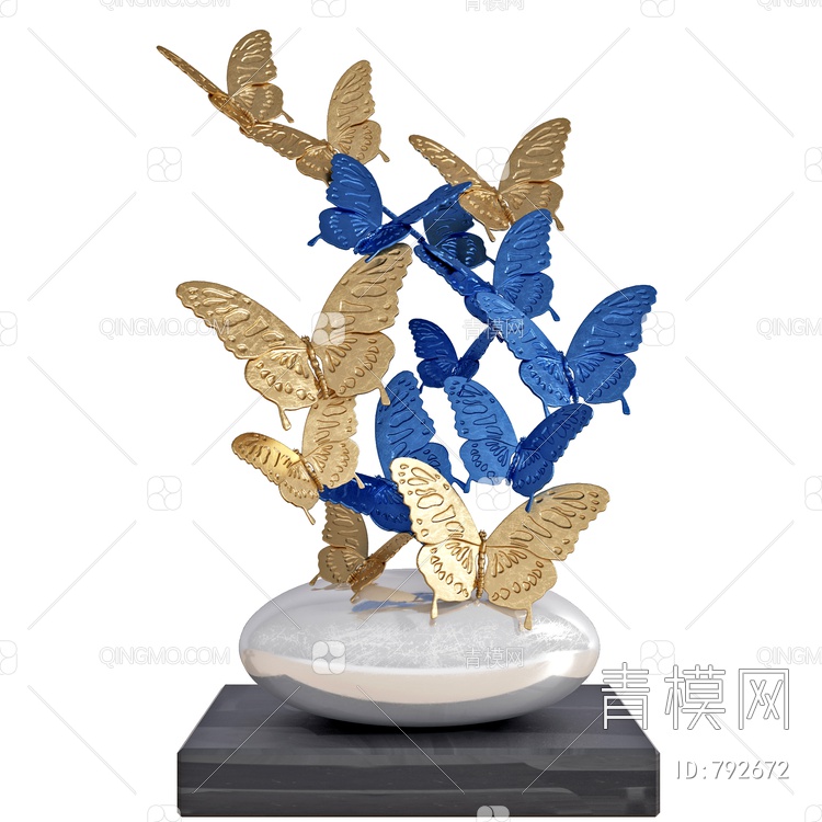金属蝴蝶雕塑摆件3D模型下载【ID:792672】