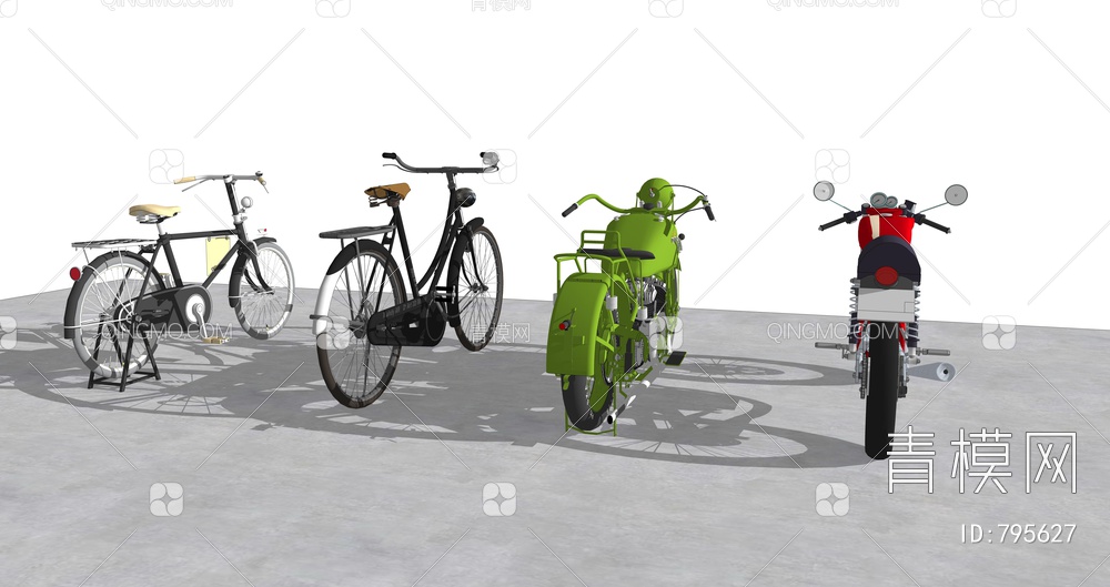 老物件自行车摩托SU模型下载【ID:795627】