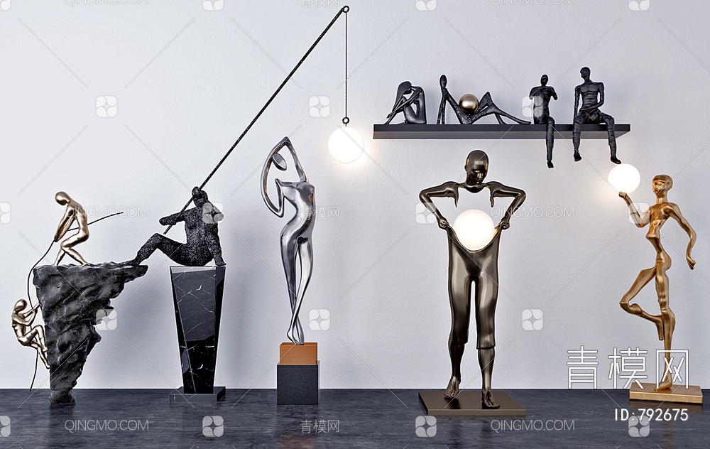抽象金属人物雕塑3D模型下载【ID:792675】