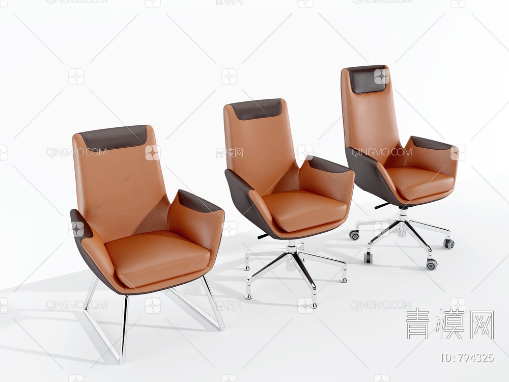 职员皮革办公椅洽谈椅3D模型下载【ID:794325】