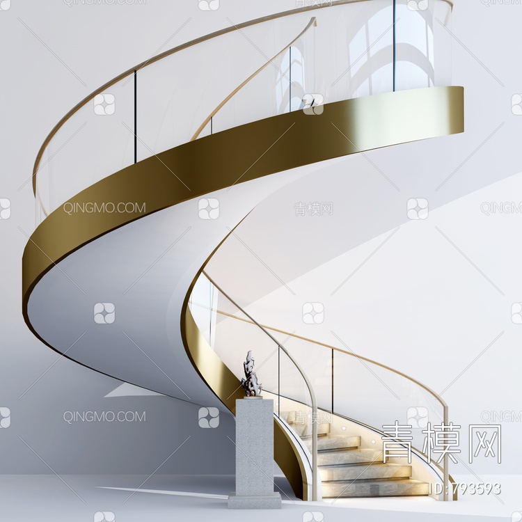旋转玻璃楼梯3D模型下载【ID:793593】