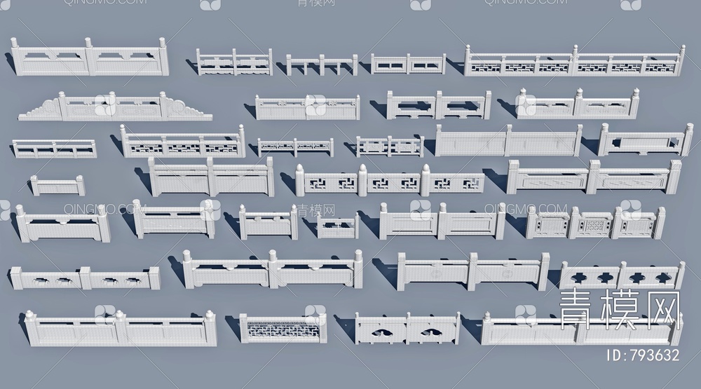 大理石，玉石栏杆3D模型下载【ID:793632】