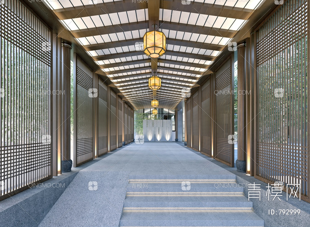 酒店会所走廊,3D模型下载【ID:792999】