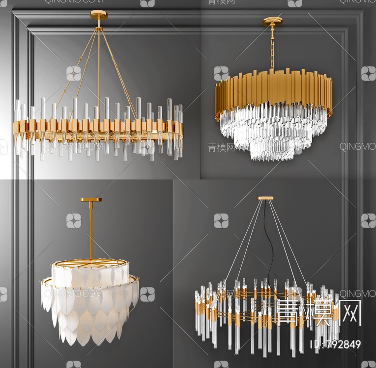 金属多层水晶吊灯3D模型下载【ID:792849】
