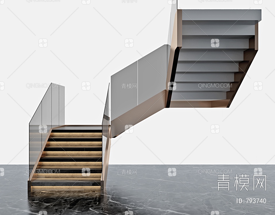 转角玻璃楼梯3D模型下载【ID:793740】