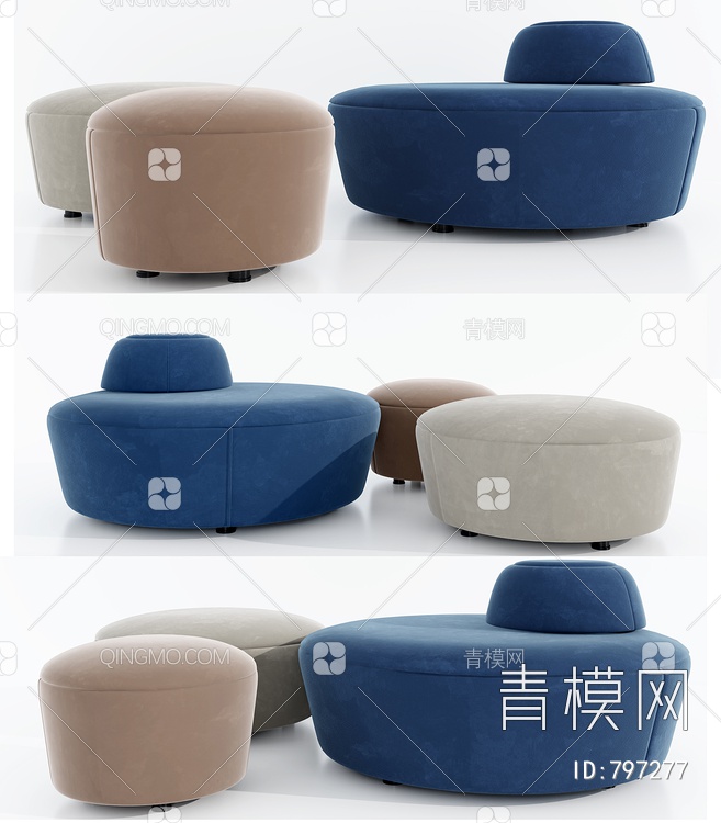 圆形布艺沙发凳3D模型下载【ID:797277】