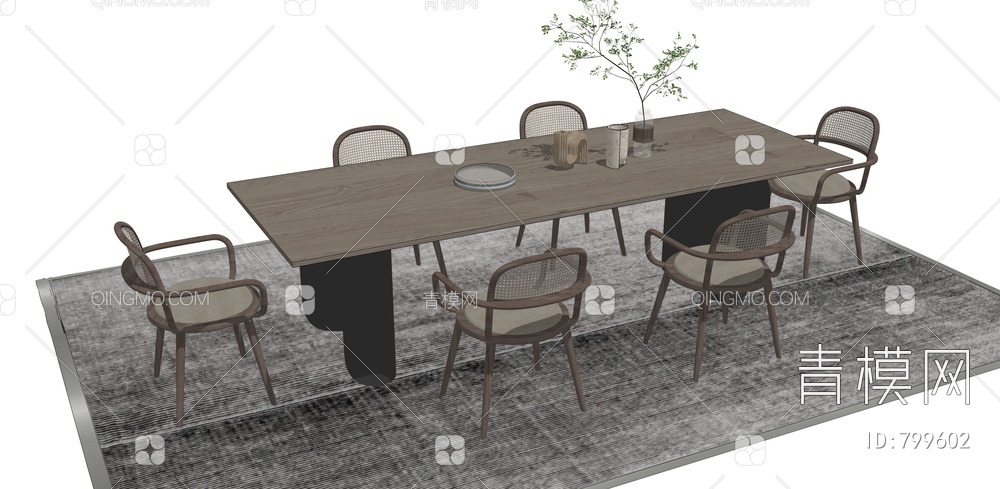 餐桌椅组合SU模型下载【ID:799602】