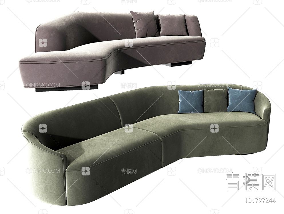 布艺弧形沙发3D模型下载【ID:797244】