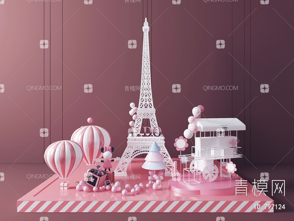 铁塔，热气球，花车美3D模型下载【ID:797124】