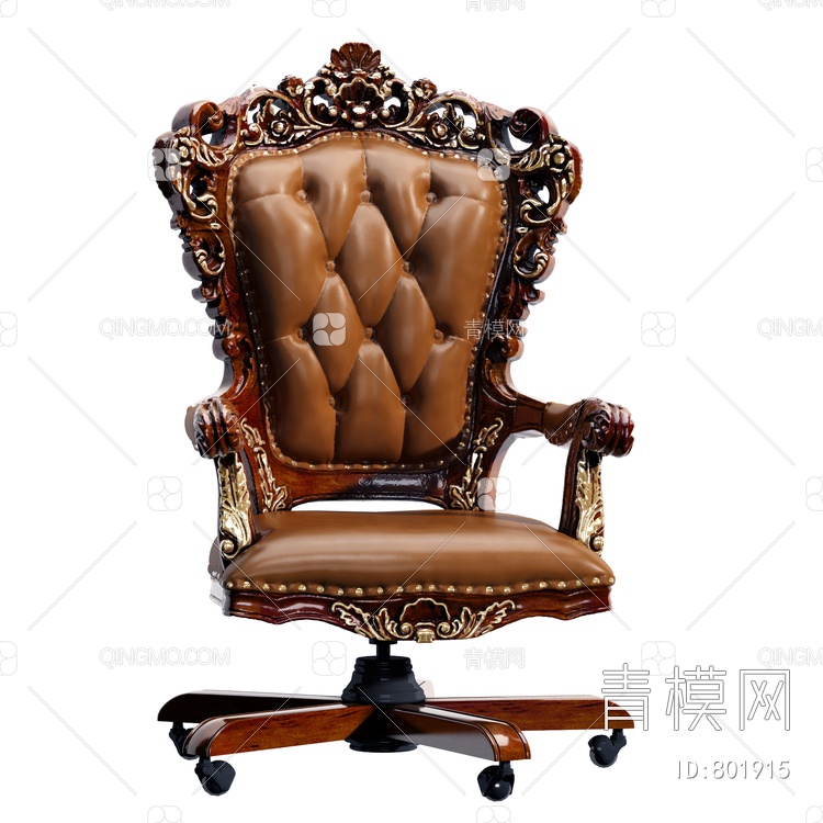 皮革雕花大班椅3D模型下载【ID:801915】