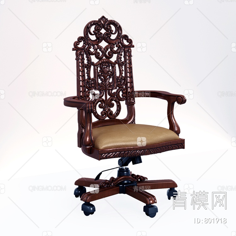 雕花皮革大班椅3D模型下载【ID:801918】