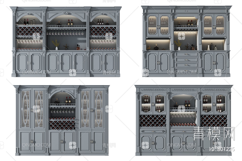 实木雕花酒柜3D模型下载【ID:801225】