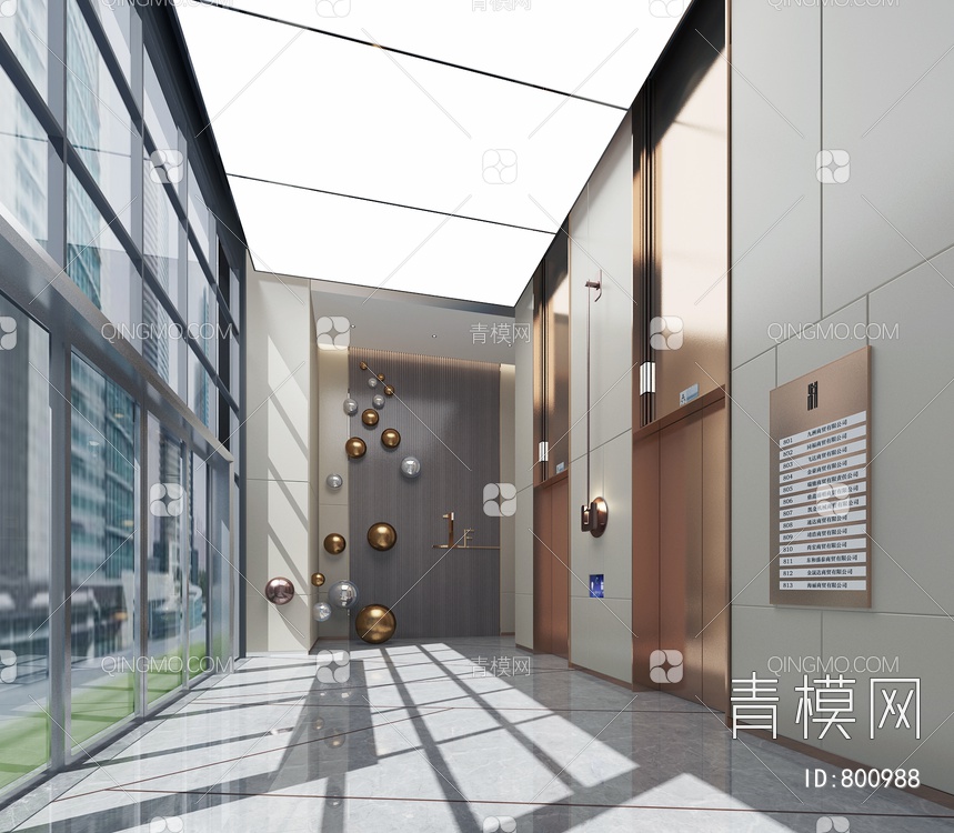 办公楼写字楼电梯厅3D模型下载【ID:800988】