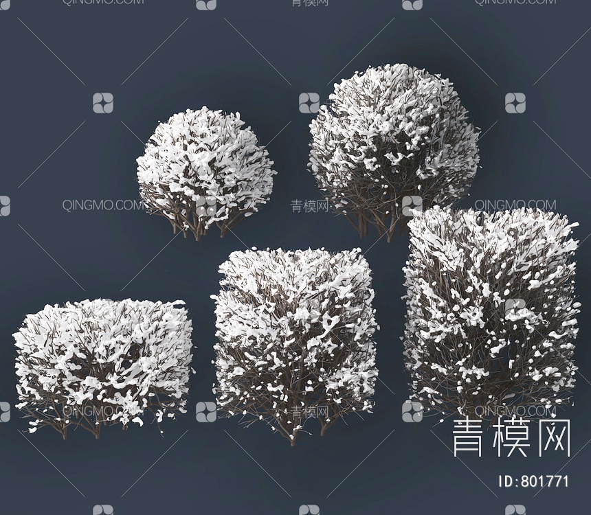 雪景灌木,3D模型下载【ID:801771】