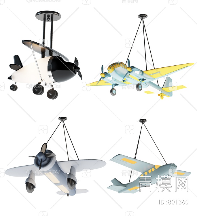 儿童飞机吊灯3D模型下载【ID:801360】