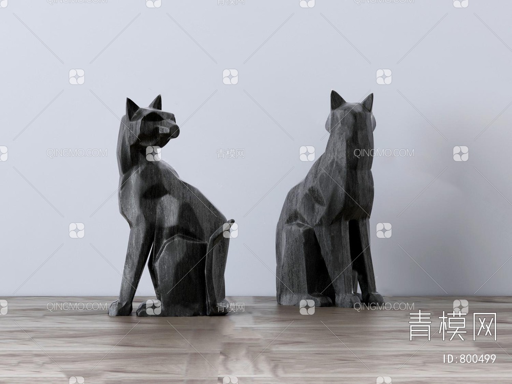 几何动物 狐狸 动物雕塑3D模型下载【ID:800499】