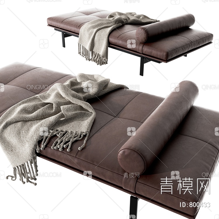 皮革床尾凳 沙发凳3D模型下载【ID:800433】