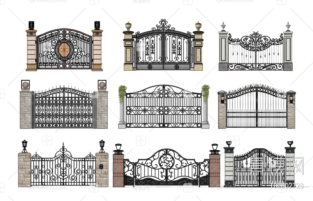 别墅住宅铁艺大门SU模型下载【ID:802728】