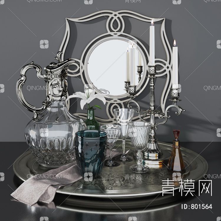 烛台，水壶，玻璃杯组3D模型下载【ID:801564】
