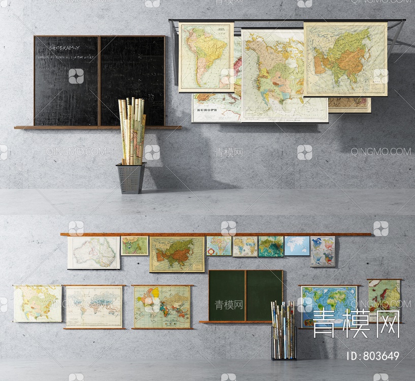世界地图,黑板挂件3D模型下载【ID:803649】