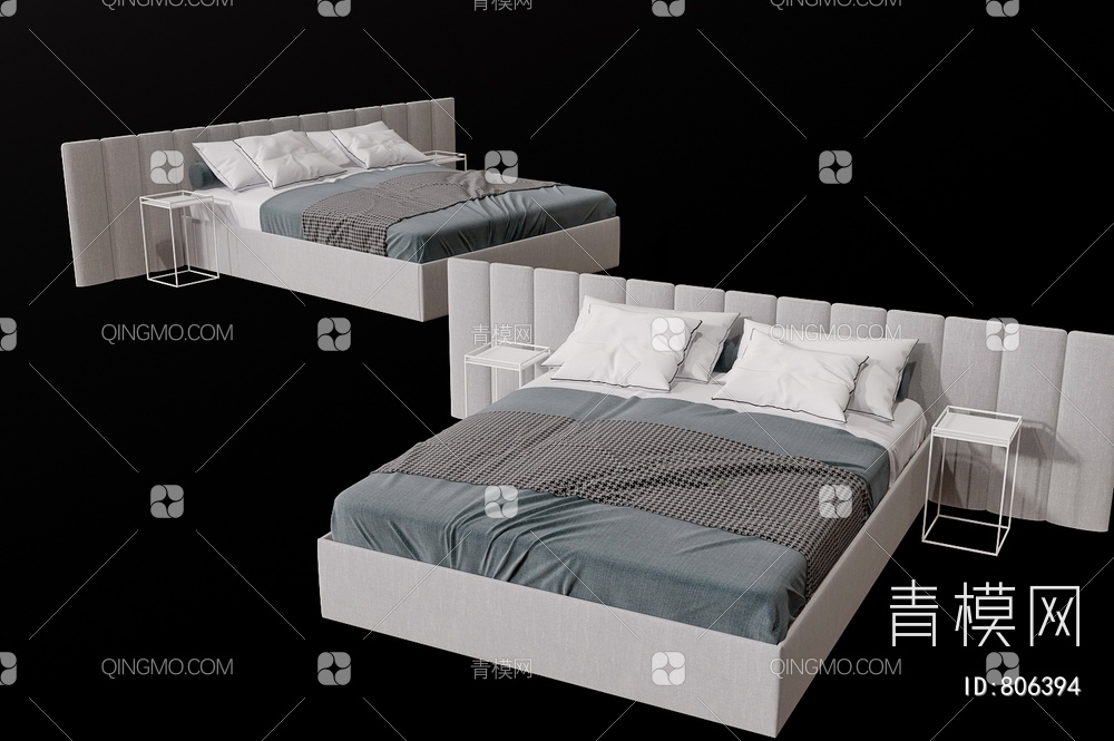 双人床 卧室床3D模型下载【ID:806394】