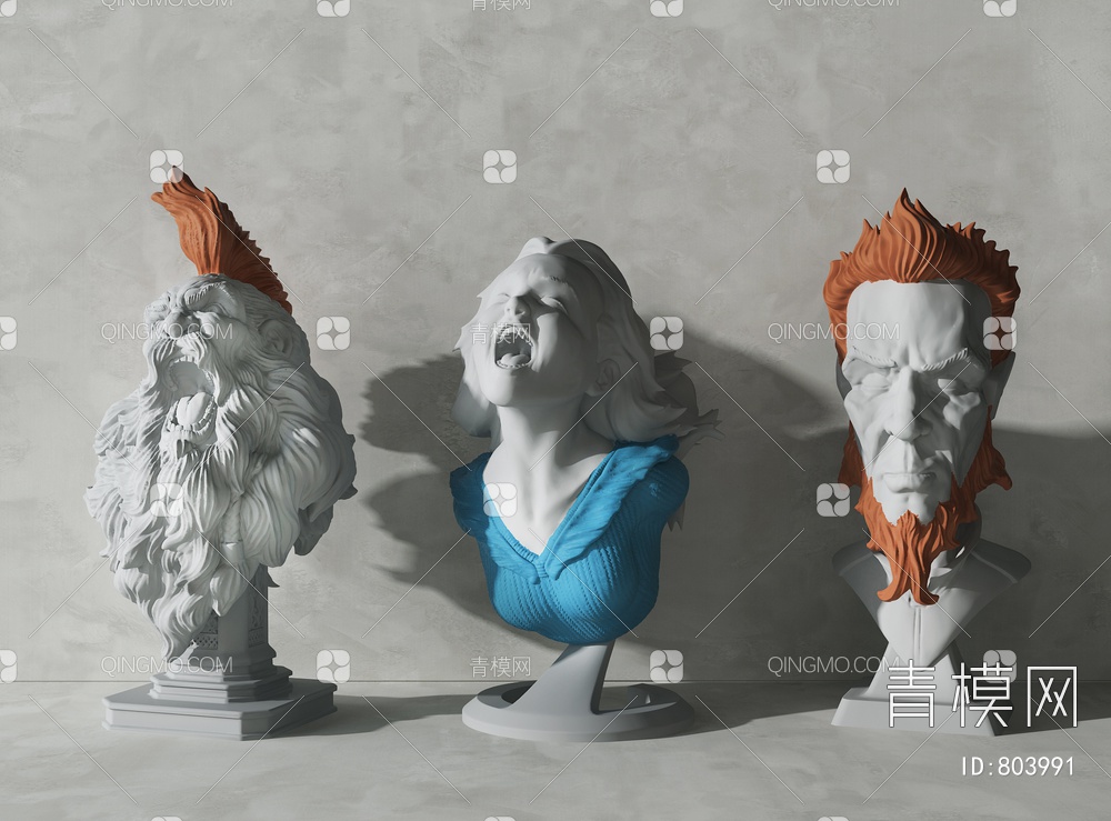 石膏头像雕塑3D模型下载【ID:803991】