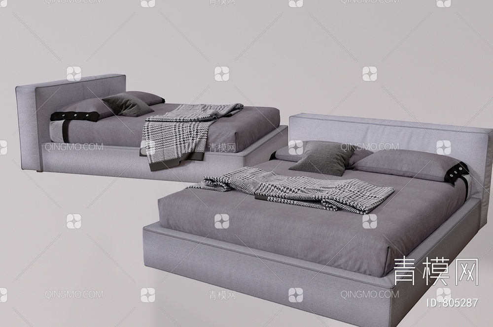 双人床 卧室床3D模型下载【ID:805287】