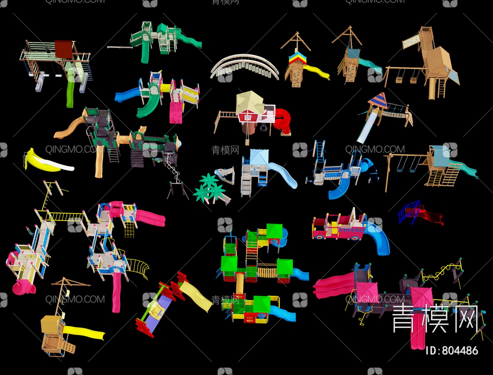 儿童游乐设备,滑梯组3D模型下载【ID:804486】