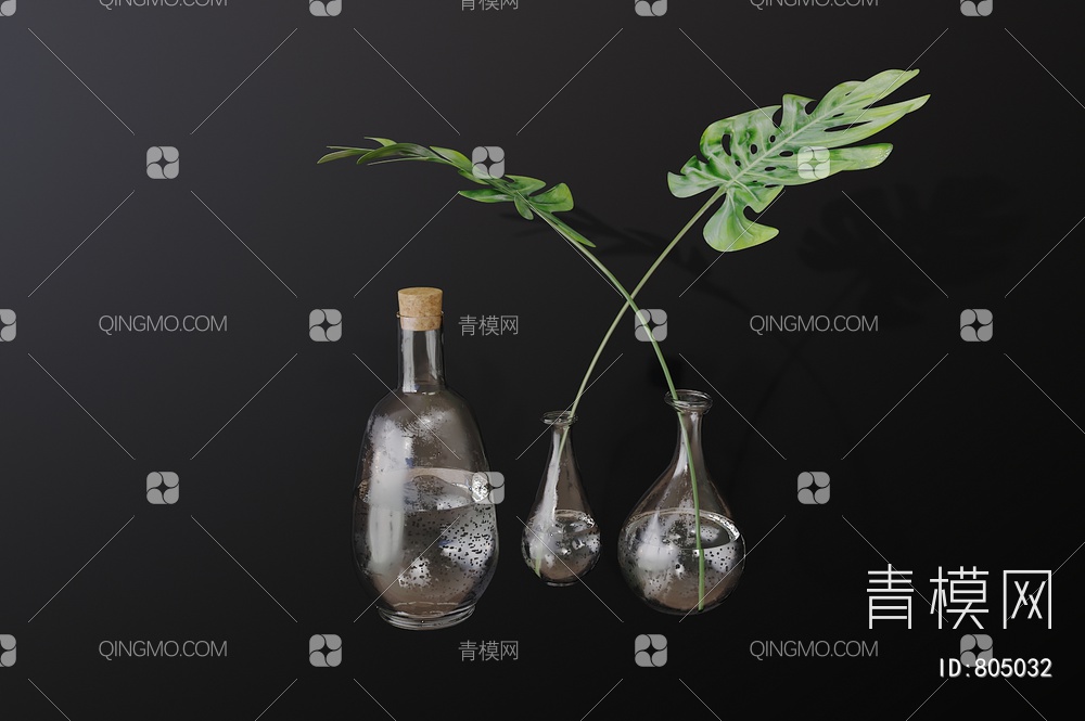 玻璃植物盆栽组合3D模型下载【ID:805032】