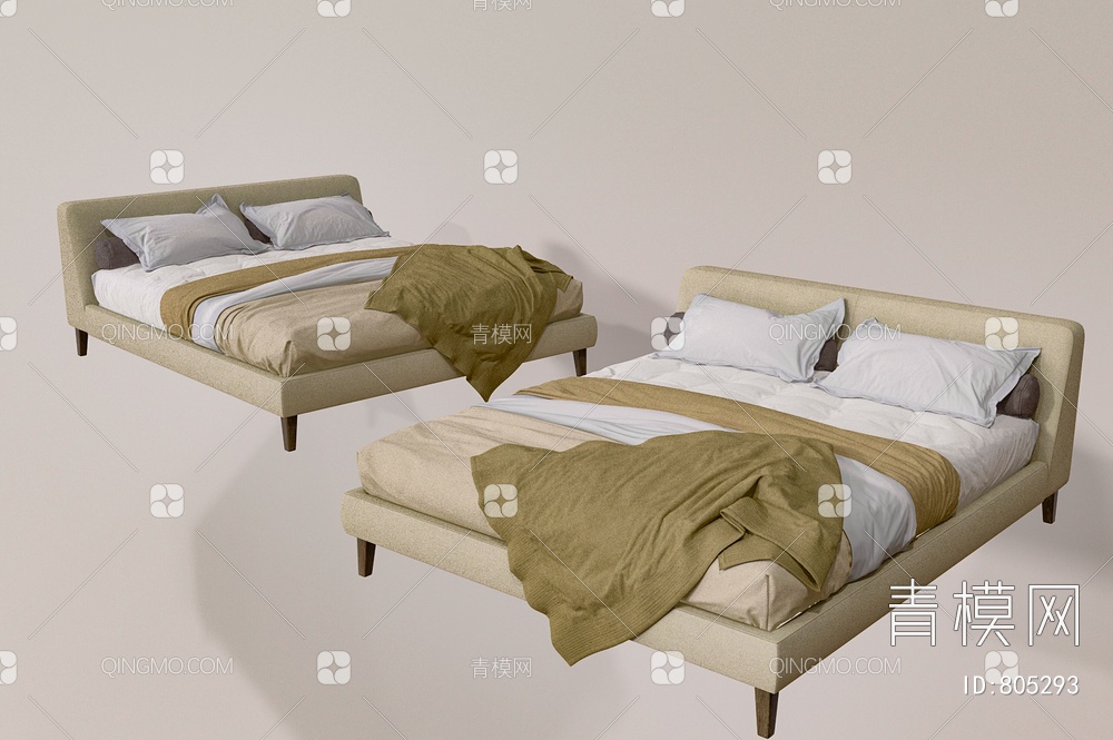 双人床 卧室床3D模型下载【ID:805293】