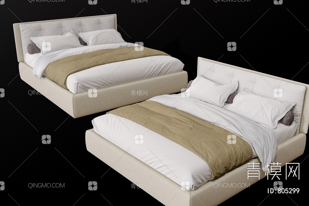 双人床 卧室床3D模型下载【ID:805299】