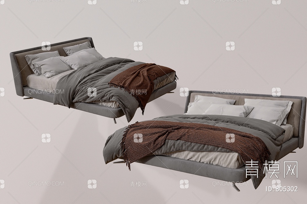 双人床 卧室床3D模型下载【ID:805302】