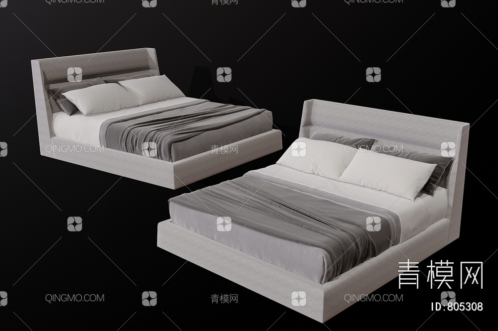 双人床 卧室床3D模型下载【ID:805308】