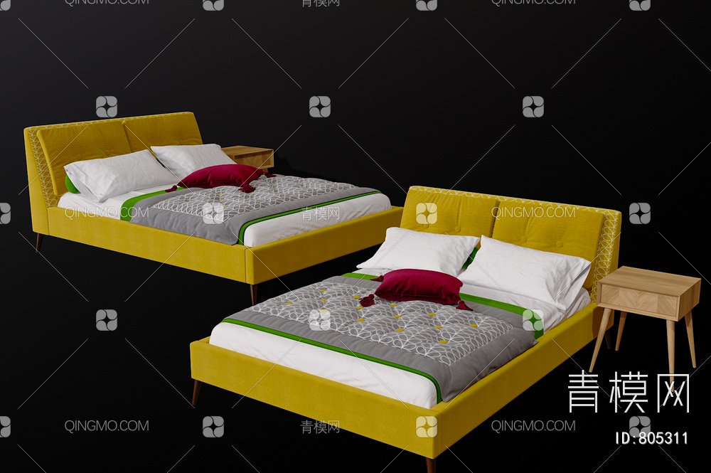 卧室床3D模型下载【ID:805311】