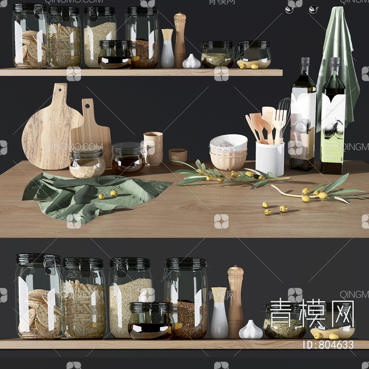 调料瓶,砧板,瓷碗,3D模型下载【ID:804633】