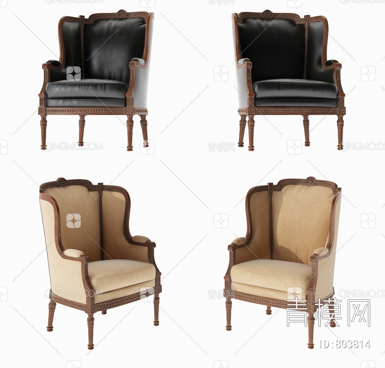 布艺皮革单人沙发椅子3D模型下载【ID:803814】