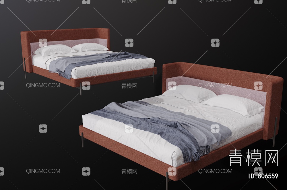 双人床 卧室床3D模型下载【ID:806559】