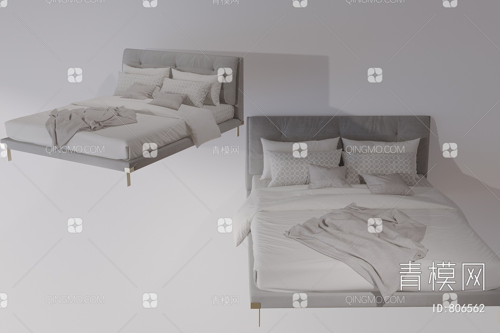 双人床 卧室床3D模型下载【ID:806562】