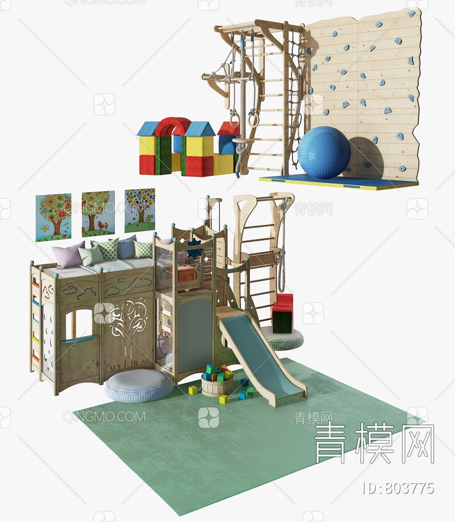 儿童攀岩 滑梯 娱乐设施3D模型下载【ID:803775】