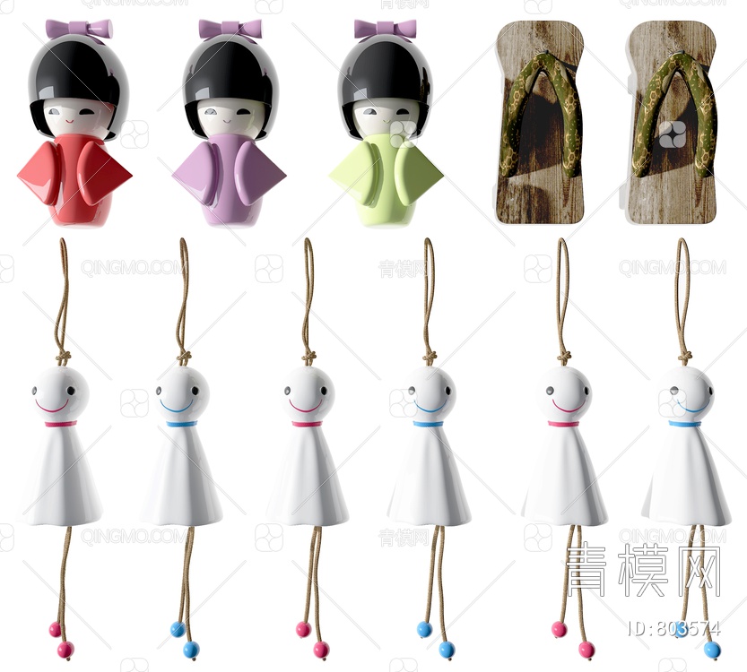 风铃，晴天娃娃，布偶挂件，墙饰3D模型下载【ID:803574】
