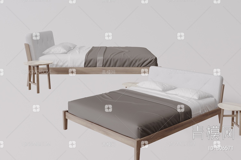 双人床 卧室床3D模型下载【ID:806571】