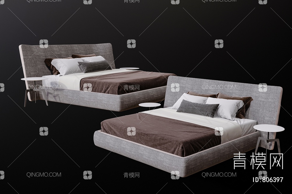 双人床 卧室床3D模型下载【ID:806397】