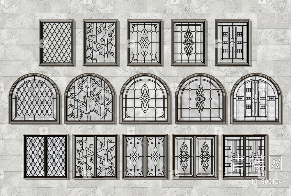 花窗装饰窗SU模型下载【ID:805104】